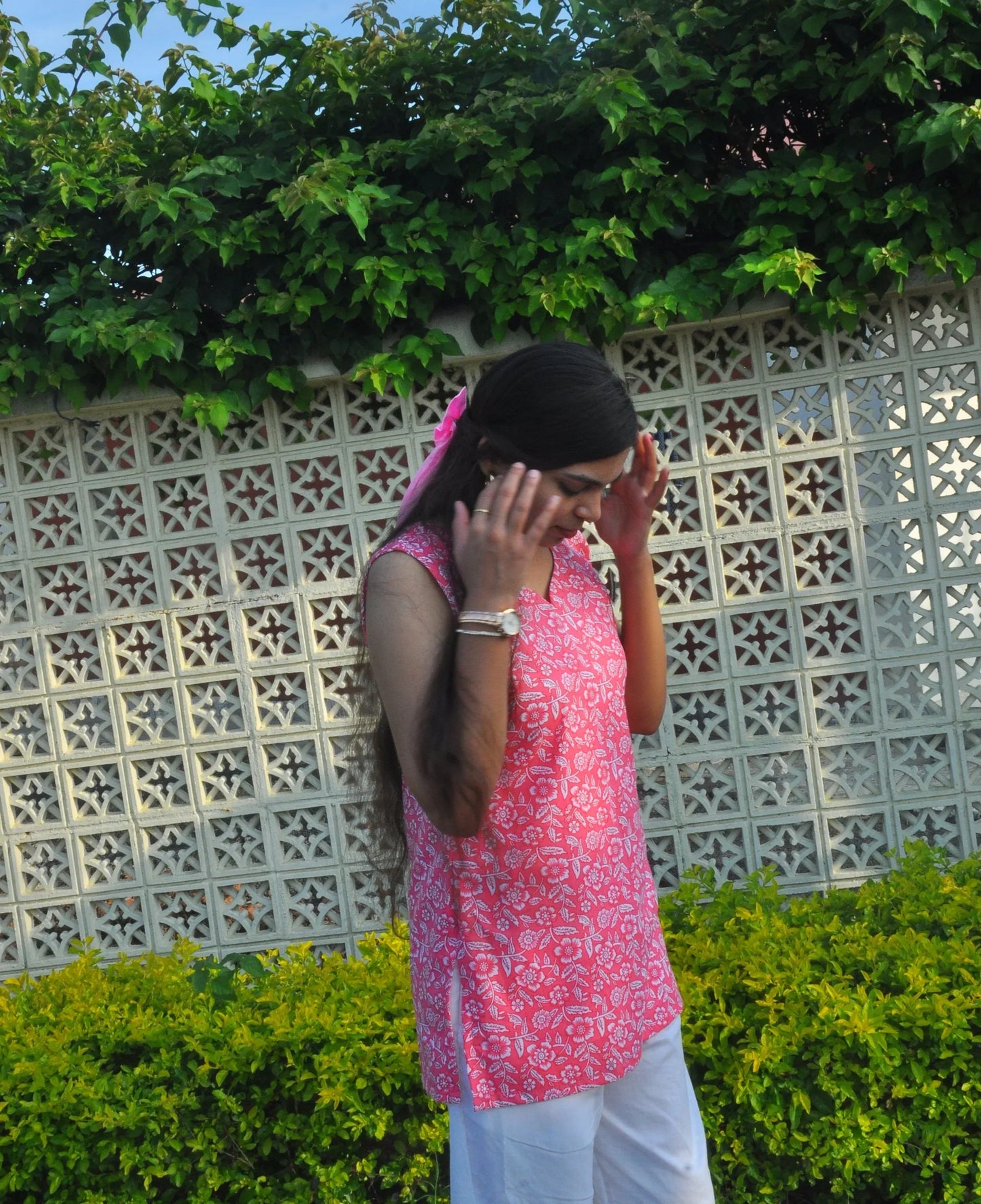 Shreevaan Pink Printed Cotton Short Kurti - Shreevaan