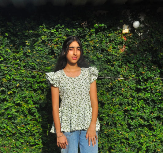 Women’s White Floral Print Short Kurti - Shreevaan