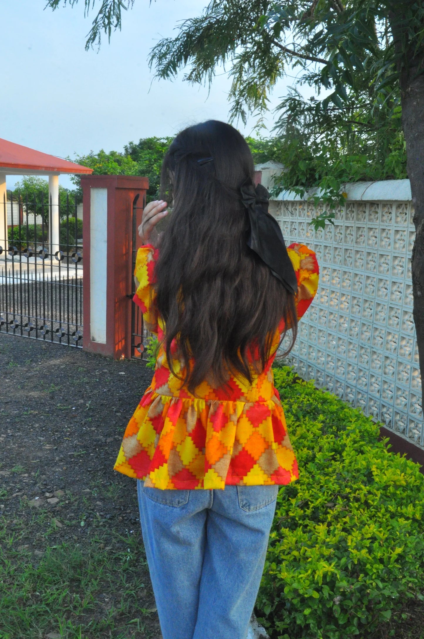 Shreevaan Vibrant Geo Print Short Kurti – Puff Sleeve - Shreevaan