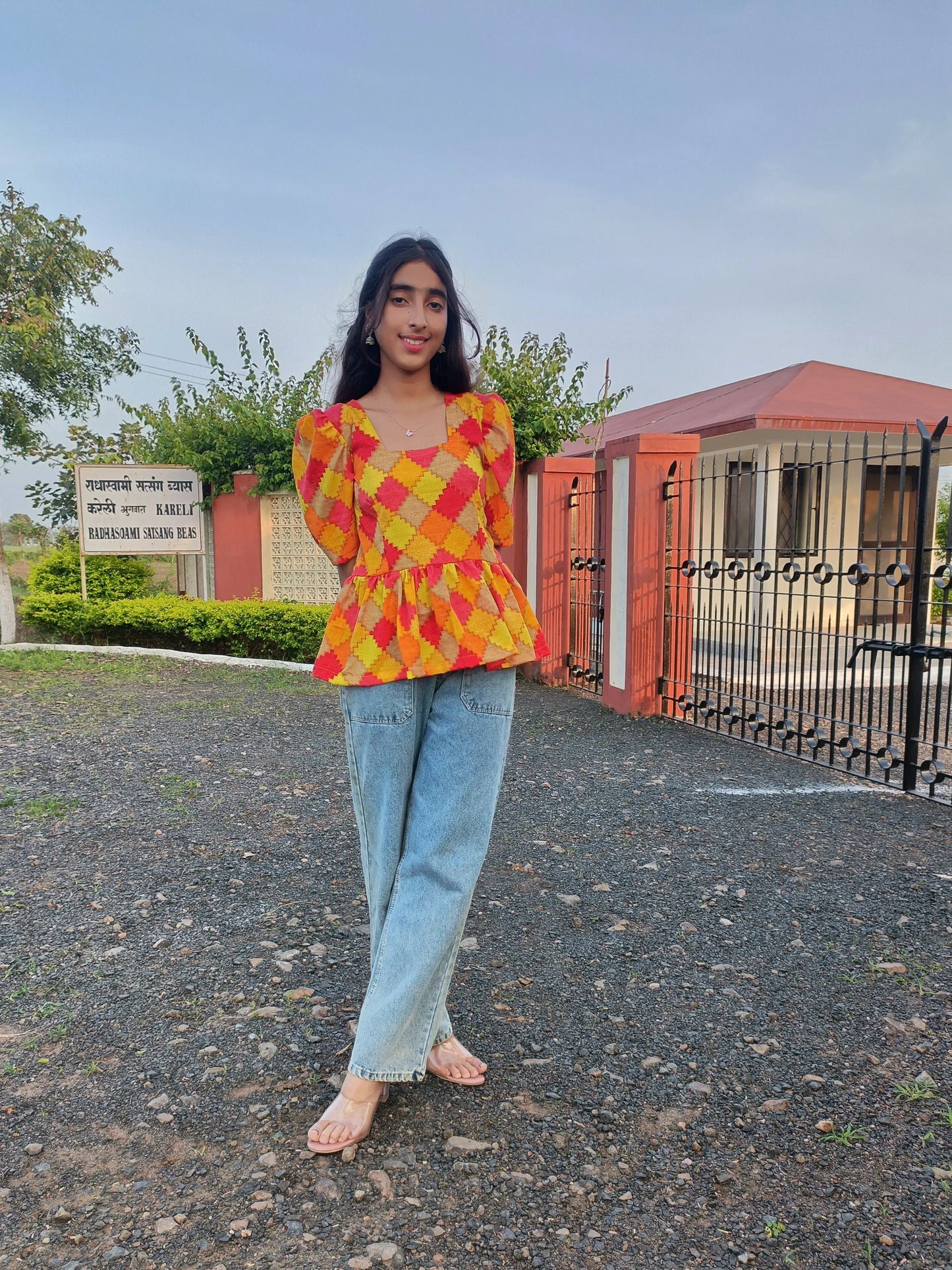 Shreevaan Vibrant Geo Print Short Kurti – Puff Sleeve - Shreevaan